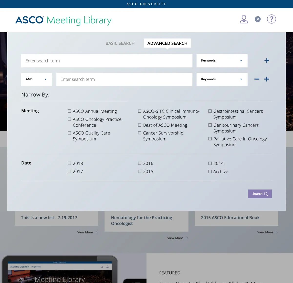 ASCO Meeting Library search box