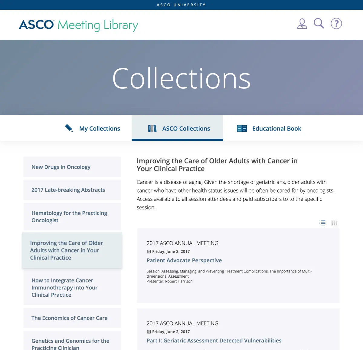 ASCO Meeting Library collections page