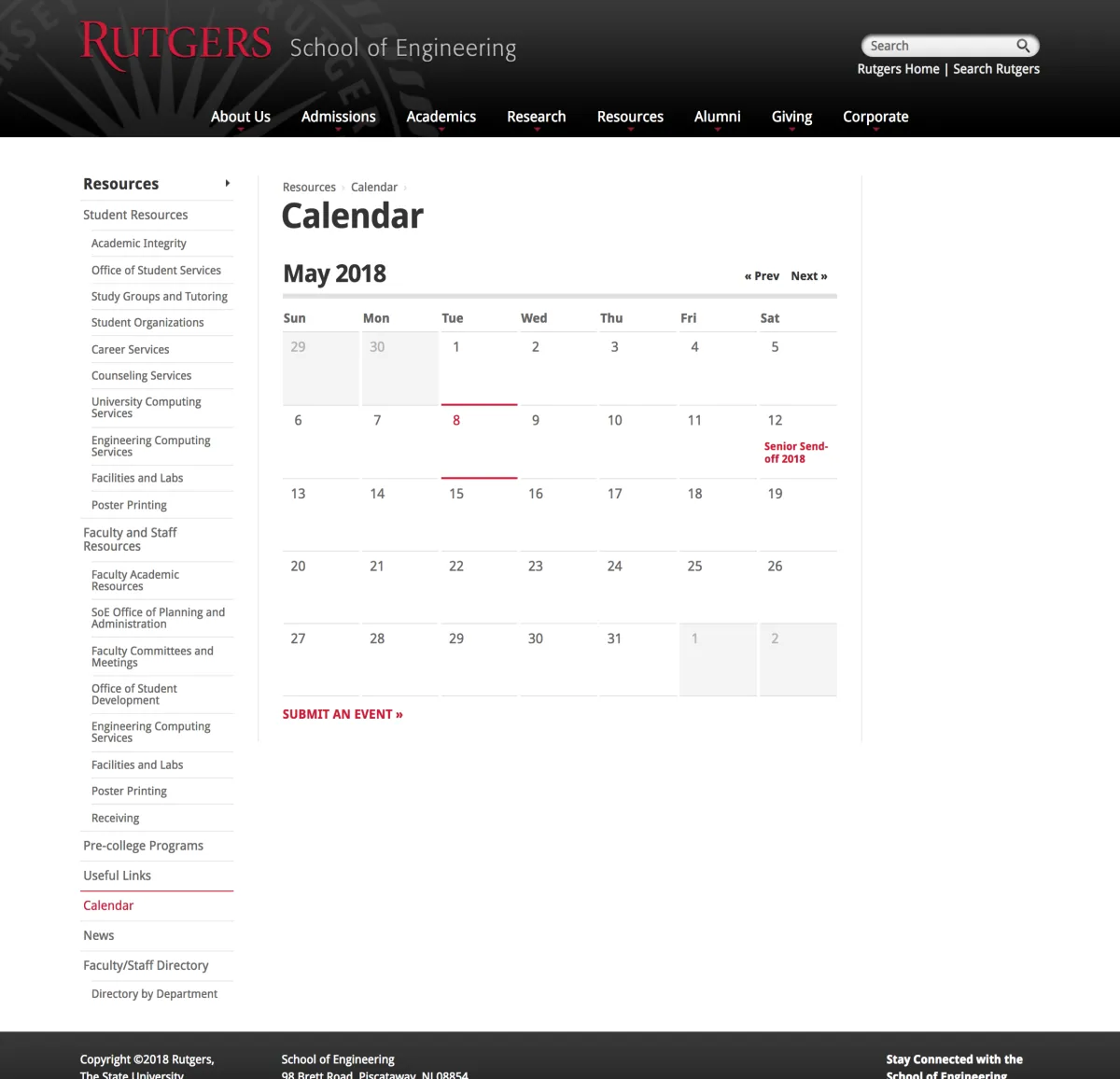 Rutgers School of Engineering calendar