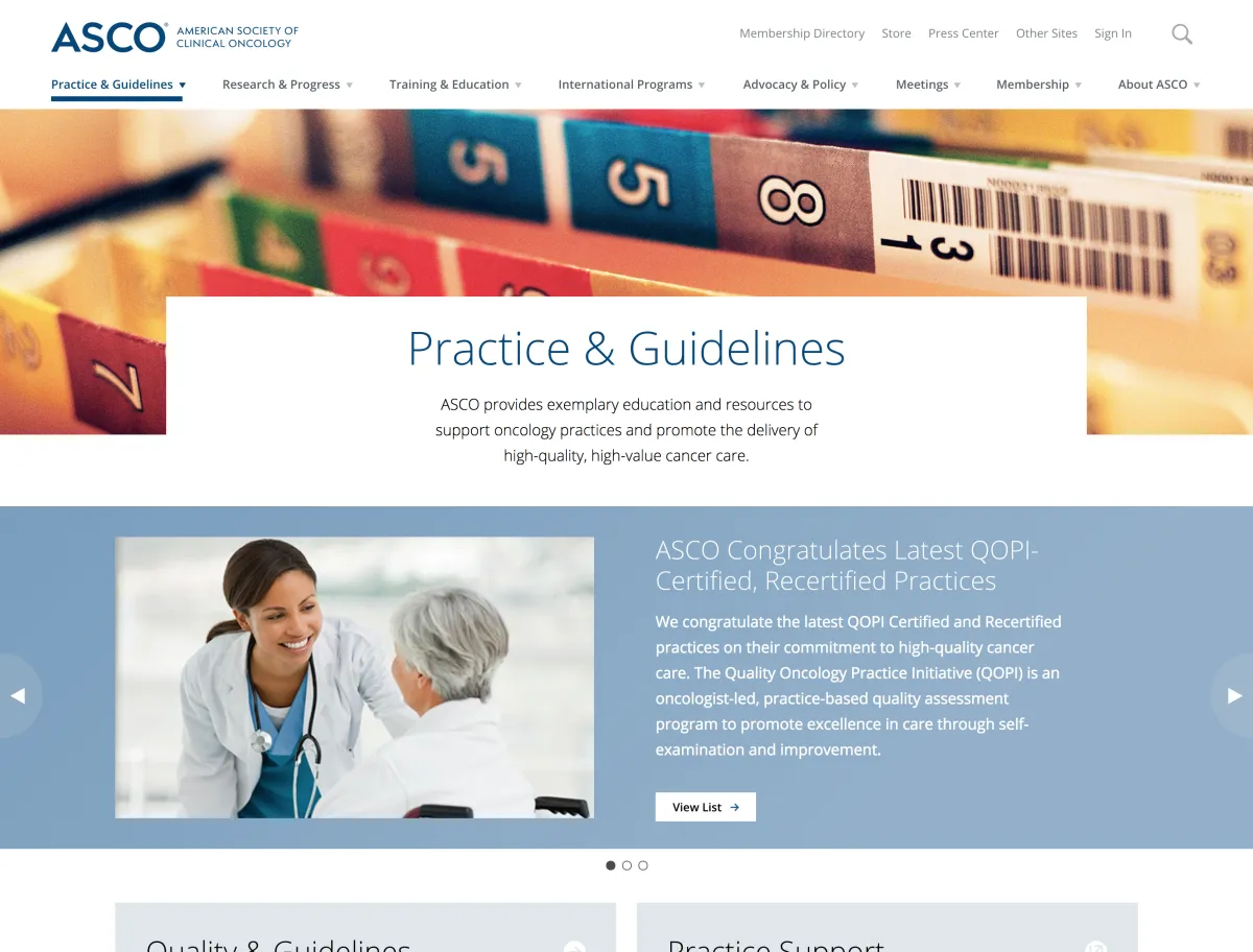 ASCO practice guidelines page